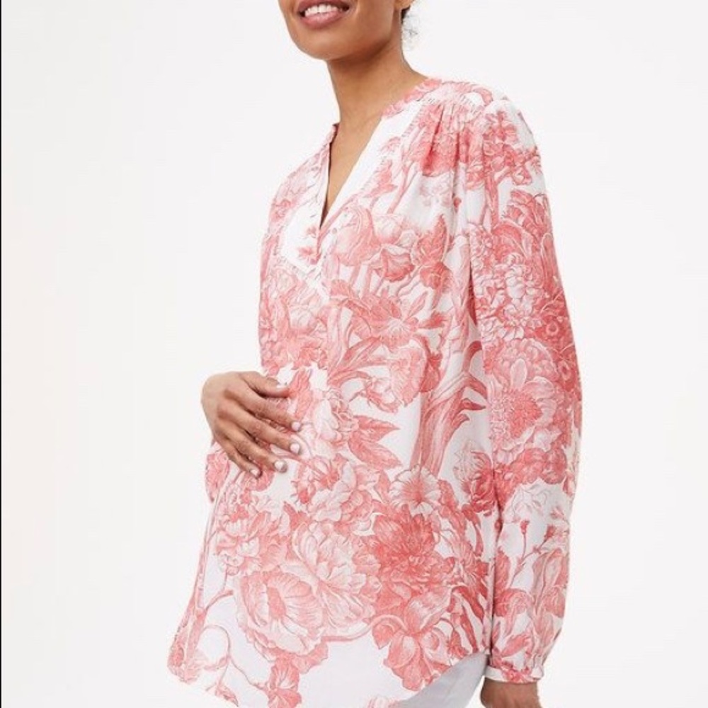 LOFT Botanic Lacy Split Neck Blouse